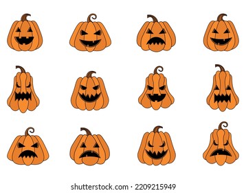 Halloween-Kürbis, Vektorgrafik, einzeln auf weißem Hintergrund 
