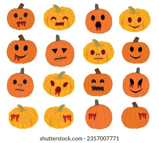The Halloween pumpkin vector designed in may kind of face for halloween season decoration.