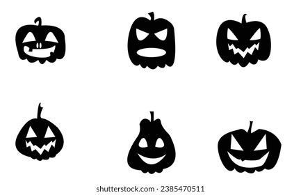 Halloween pumpkin vector .Emotion Variation. Simple flat style design elements. Set of silhouette spooky horror images of pumpkins.