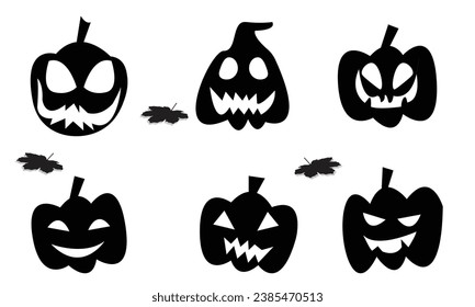 Halloween pumpkin vector .Emotion Variation. Simple flat style design elements. Set of silhouette spooky horror images of pumpkins.