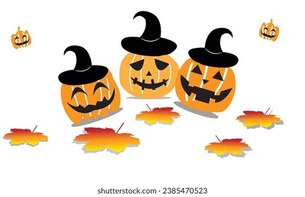 Halloween pumpkin vector .Emotion Variation. Simple flat style design elements. Set of silhouette spooky horror images of pumpkins.