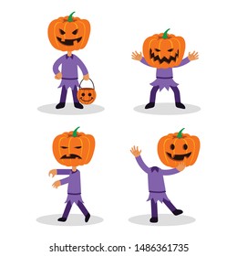 Halloween pumpkin vector flat character collection set.