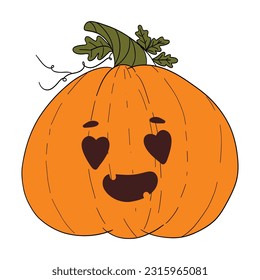 halloween pumpkin vector, hand drawing, cute cartoon face pumpkins with organge color and doodles for card, background, planner, fabric, pattern, wedding card and for decoration.