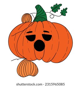 halloween pumpkin vector, hand drawing, cute cartoon face pumpkins with organge color and doodles for card, background, planner, fabric, pattern, wedding card and for decoration.