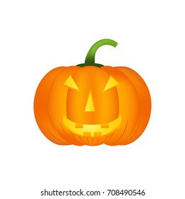 Halloween pumpkin vector icon, emotion variation, emoji with cute smile with teeth. Simple flat style design elements.  Different funny and horror face expressions.
