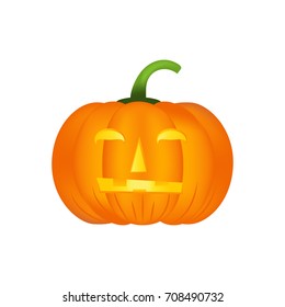 Halloween pumpkin vector icon, emotion variation, emoji with ugly smile. Simple flat style design elements.  Different funny and horror face expressions.