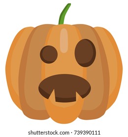Halloween pumpkin vector icon. Pumpkin with an evil and surprised expression. Emoji cute isolated on white background.