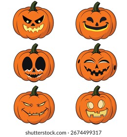 Conjunto de iconos de Vector de calabaza de Halloween - EPS10, ilustración plana
