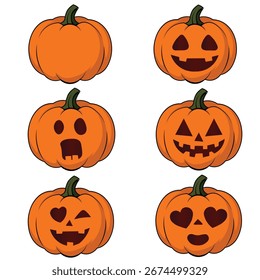  Conjunto de iconos de Vector de calabaza de Halloween - EPS10, ilustración plana