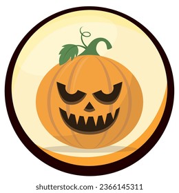 halloween pumpkin vector icon with yellow background and black border.