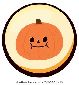 halloween pumpkin vector icon with yellow background and black border.