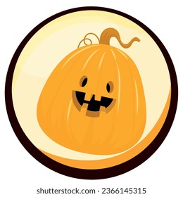 icono vectorial de calabaza de halloween con fondo amarillo y borde negro.