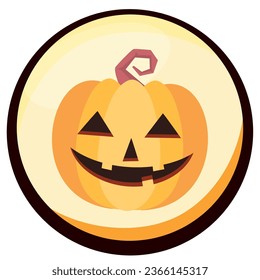 halloween pumpkin vector icon with yellow background and black border.