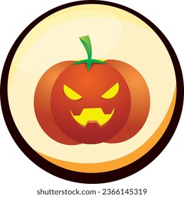 Halloween Kürbis, Vektorsymbol mit gelbem Hintergrund und schwarzer Grenze.