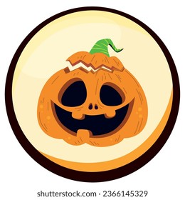 halloween pumpkin vector icon with yellow background and black border.