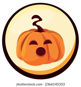 icono vectorial de calabaza de halloween con fondo amarillo y borde negro.