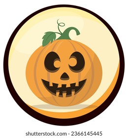 halloween pumpkin vector icon with yellow background and black border.