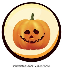 halloween pumpkin vector icon with yellow background and black border.