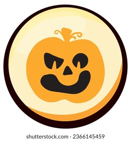 halloween pumpkin vector icon with yellow background and black border.