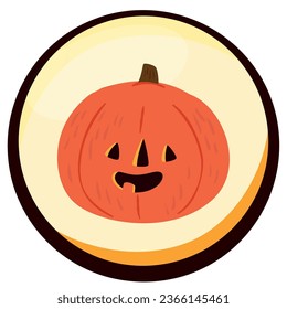 halloween pumpkin vector icon with yellow background and black border