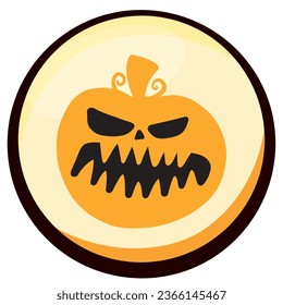 halloween pumpkin vector icon with yellow background and black border.