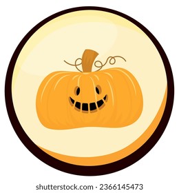 halloween pumpkin vector icon with yellow background and black border.