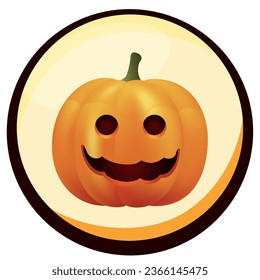 icono vectorial de calabaza de halloween con fondo amarillo y borde negro.