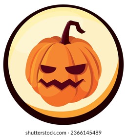 halloween pumpkin vector icon with yellow background and black border.