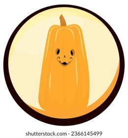 halloween pumpkin vector icon with yellow background and black border.