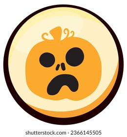 halloween pumpkin vector icon with yellow background and black border.