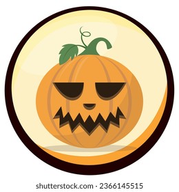 halloween pumpkin vector icon with yellow background and black border.