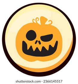 halloween pumpkin vector icon with yellow background and black border.