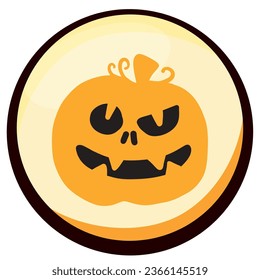 icono vectorial de calabaza de halloween con fondo amarillo y borde negro.