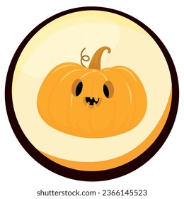 halloween pumpkin vector icon with yellow background and black border.