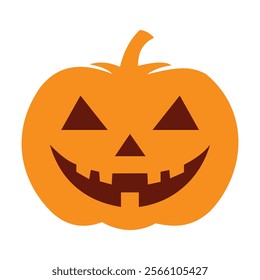 Halloween Pumpkin Vector: Iconic orange pumpkin with carved triangular eyes, nose, and jagged smile. Perfect for Halloween decorations, graphics, and designs. Download EPS