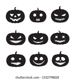 Halloween pumpkin vector icons set. Black pumpkins on a white background.