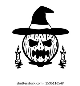 Halloween pumpkin vector illustration with candle