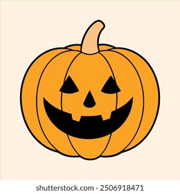 A Halloween pumpkin vector illustration featuring a carved jack-o-lantern with a glowing, spooky face.