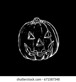 Halloween pumpkin. Vector illustration for greeting card, poster, or print on clothes. Autumn holiday.