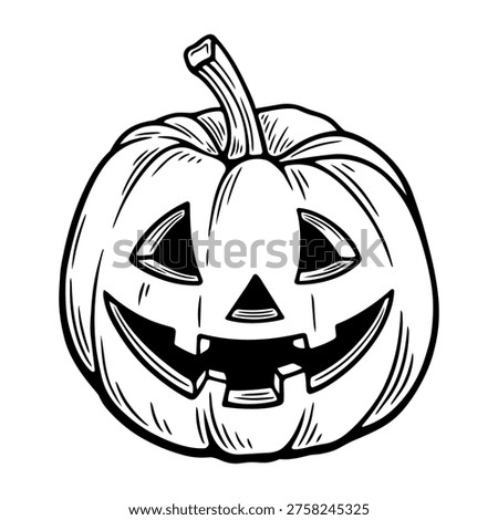 Halloween Pumpkin Vector Illustration – Hand Drawn Engraving Style Pumpkin, Black and White Spooky Autumn Clipart Isolated