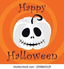 Halloween pumpkin. Vector Illustration. The main symbol of the Happy Halloween holiday. White pumpkin with smile for your design for the holiday Halloween. pumpkin with fun face on orange background