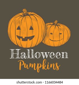 halloween pumpkin vector illustration. Pumpkins sketch hand drawing