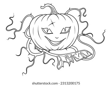 Halloween pumpkin. Vector illustration of a sketch autumn symbol. Halloween scary pumpkin with smile, happy face