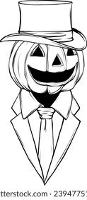 Halloween pumpkin. Vector illustration. Thin line art icon on white background. Cartoon style