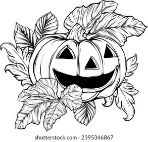 Calabaza de Halloween. Ilustración vectorial. Icono de arte de línea delgada sobre fondo blanco. Estilo de la caricatura