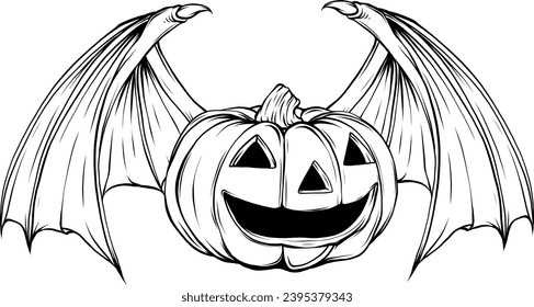 Halloween pumpkin. Vector illustration. Thin line art icon on white background. Cartoon style