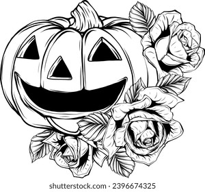 Halloween pumpkin. Vector illustration. Thin line art icon on white background. Cartoon style