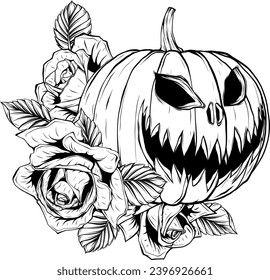 Halloween pumpkin. Vector illustration. Thin line art icon on white background. Cartoon style