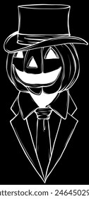 Calabaza de Halloween. Ilustración vectorial. línea blanca sobre fondo negro