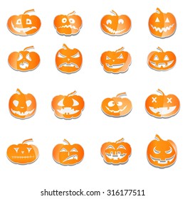 Halloween pumpkin vector image with Halloween faces.  Jack o lantern pumpkin for Halloween party. 